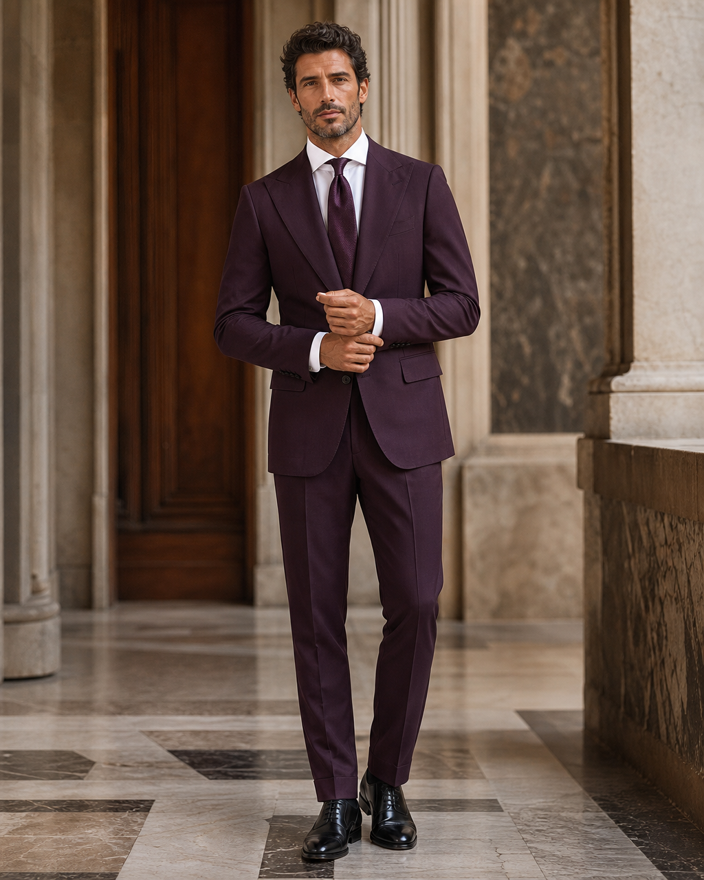 Deep Plum Cotton Summer Suit - Custom Made to Measure front view