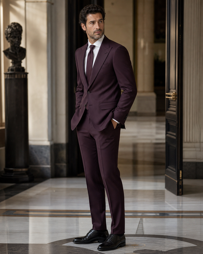 Deep Plum Cotton Summer Suit - Custom Made to Measure side back view