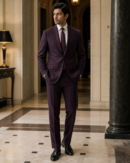 Deep Plum Flannel Winter Suit - Custom Made to Measure side back view