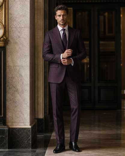 Deep Plum Herringbone Winter Suit - Custom Made to Measure front view