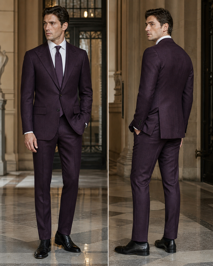 Deep Plum Herringbone Winter Suit - Custom Made to Measure side back view