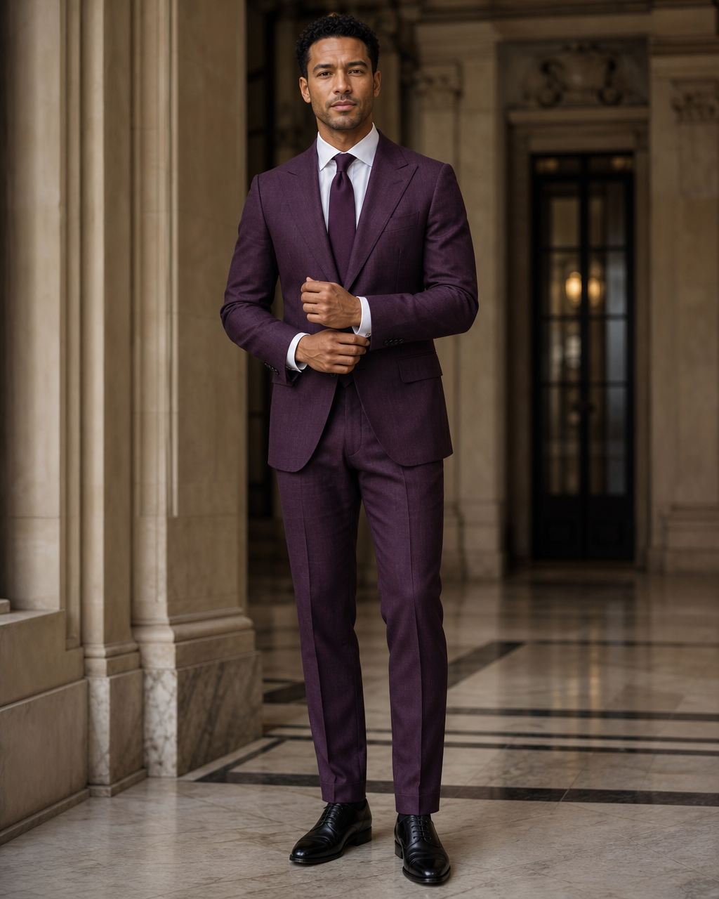 Deep Plum Linen Beach Wedding Suit - Custom Made to Measure front view