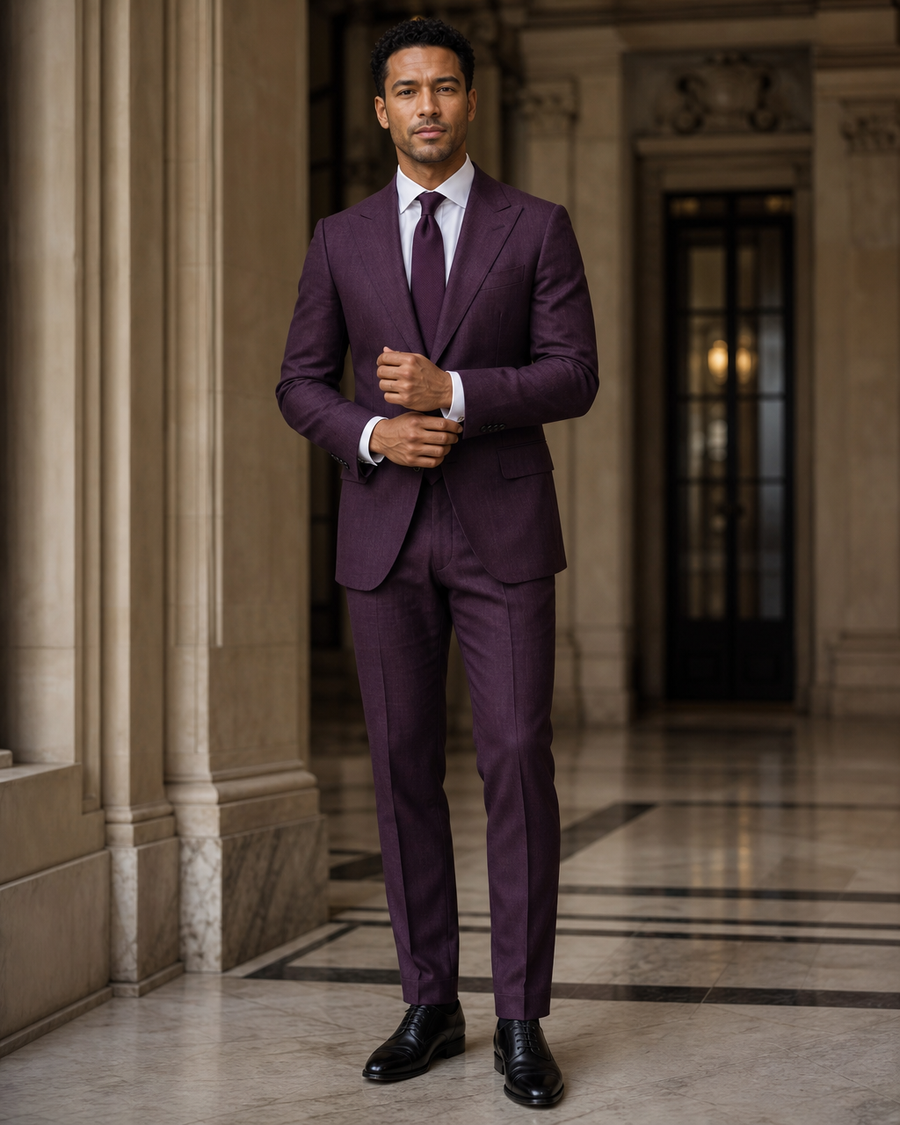 Deep Plum Linen Beach Wedding Suit — Custom Made to Measure