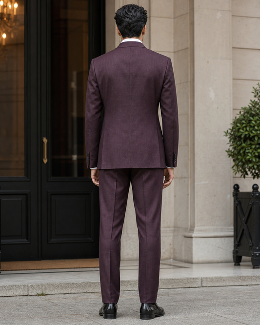 Deep Plum Linen Peak Lapel Suit - Custom Made to Measure back view