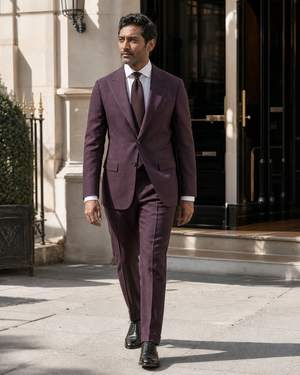 Deep Plum Linen Peak Lapel Suit — Custom Made to Measure — 1