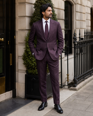 Deep Plum Linen Peak Lapel Suit — Custom Made to Measure — 3
