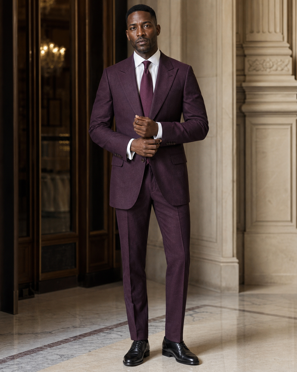 Deep Plum Linen Summer Suit - Custom Made to Measure front view