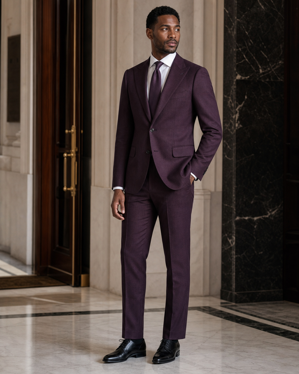 Deep Plum Linen Summer Suit - Custom Made to Measure side back view