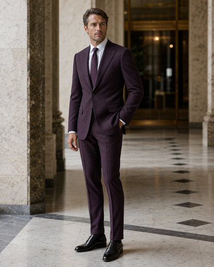 Deep Plum Seersucker Beach Wedding Suit - Custom Made to Measure side back view