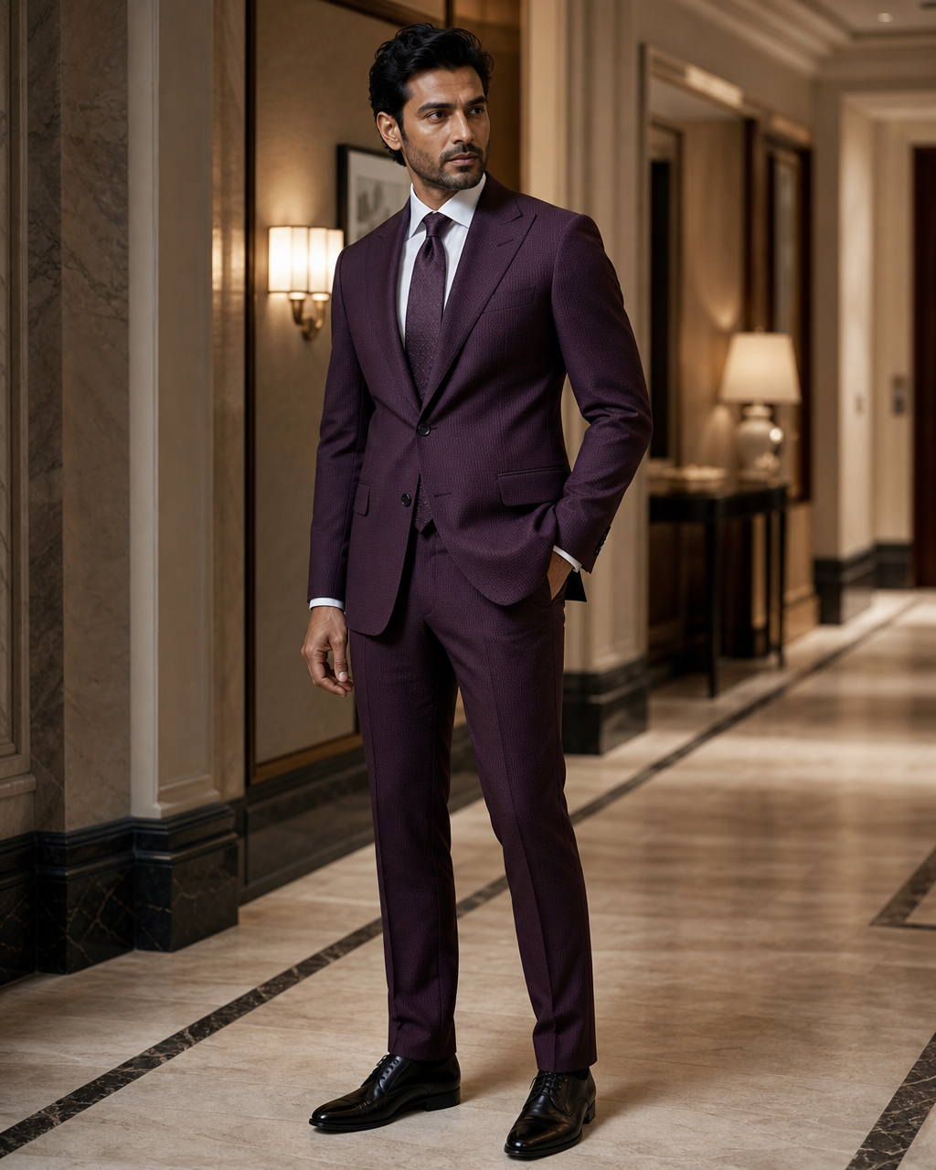 Deep Plum Seersucker Summer Suit - Custom Made to Measure side back view