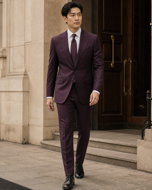 Deep Plum Silk Blend Peak Lapel Suit — Custom Made to Measure — 1