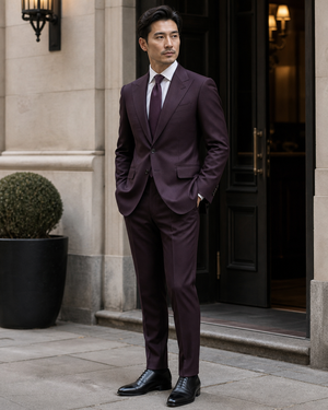 Deep Plum Silk Blend Peak Lapel Suit — Custom Made to Measure — 3