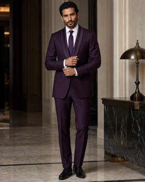 Deep Plum Silk Blend Shawl Lapel Suit — Custom Made to Measure — 1