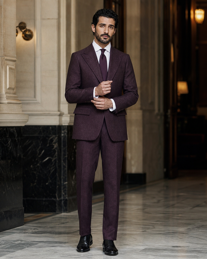 Deep Plum Tweed Winter Suit - Custom Made to Measure front view