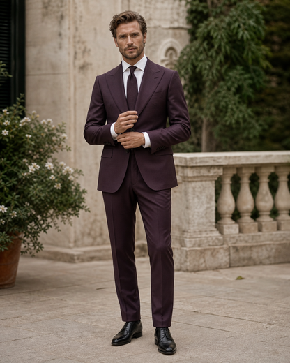 Deep Plum Wool Outdoor Wedding Suit — Custom Made to Measure front view