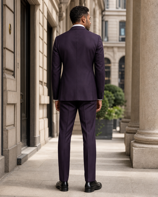 Deep Plum Wool Shawl Lapel Suit - Custom Made to Measure back view