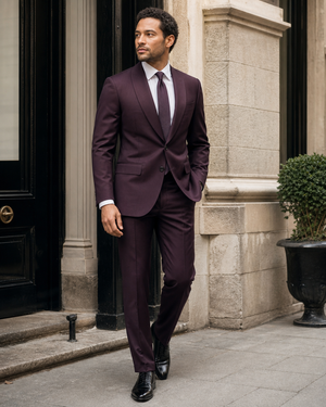 Deep Plum Wool Shawl Lapel Suit — Custom Made to Measure — 3