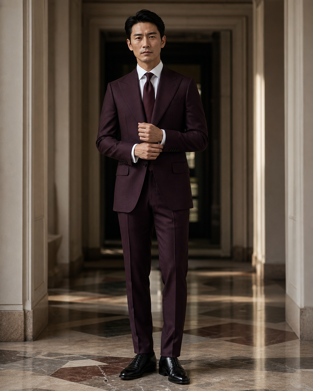 Deep Plum Wool Winter Suit - Custom Made to Measure front view