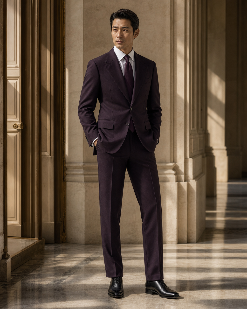 Deep Plum Wool Winter Suit - Custom Made to Measure side back view