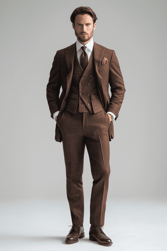 Deep Chocolate Brown Silk Blend Cocktail Party Suit — Custom Made to Measure