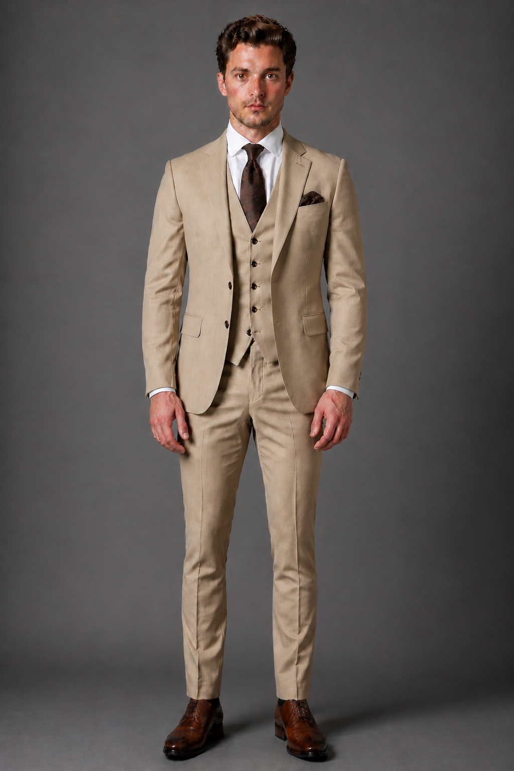 Desert Sand Wool Slim Fit Suit — Custom Made to Measure