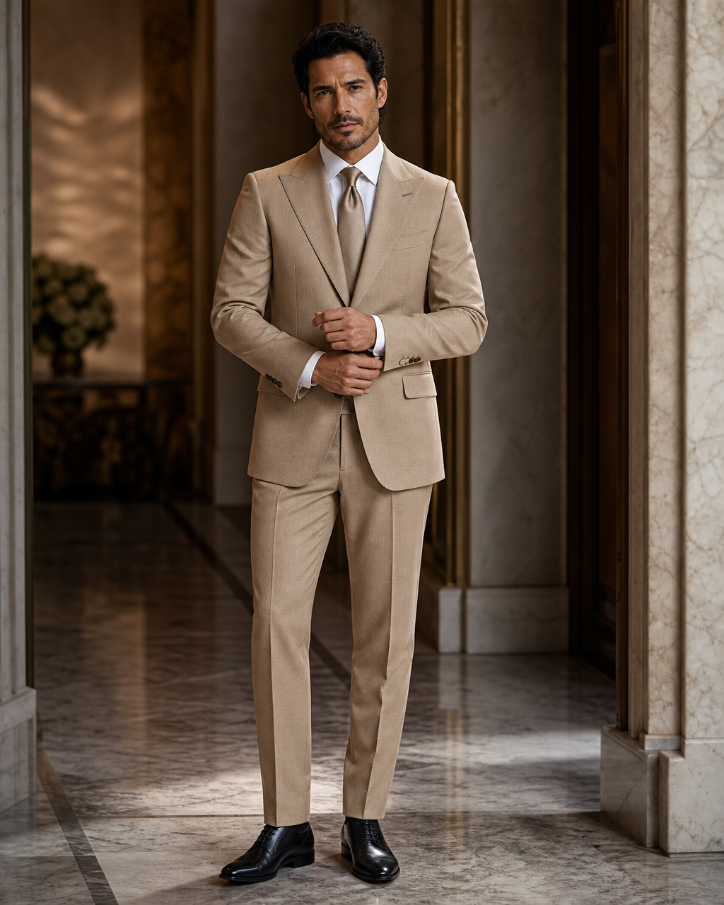 Desert Sand Cashmere Blend Winter Suit - Custom Made to Measure front view