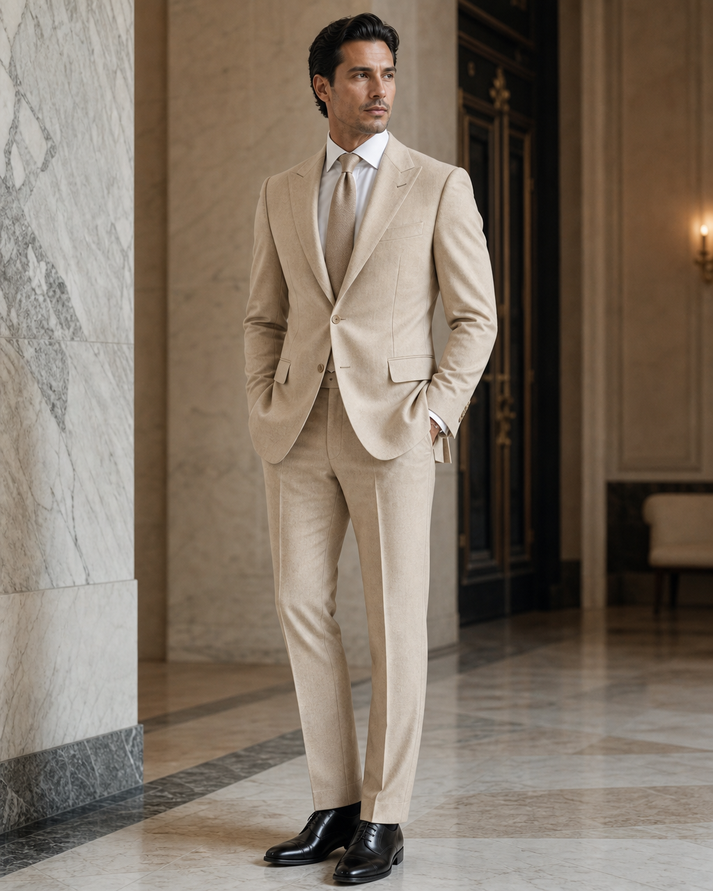 Desert Sand Cashmere Blend Winter Suit - Custom Made to Measure side back view