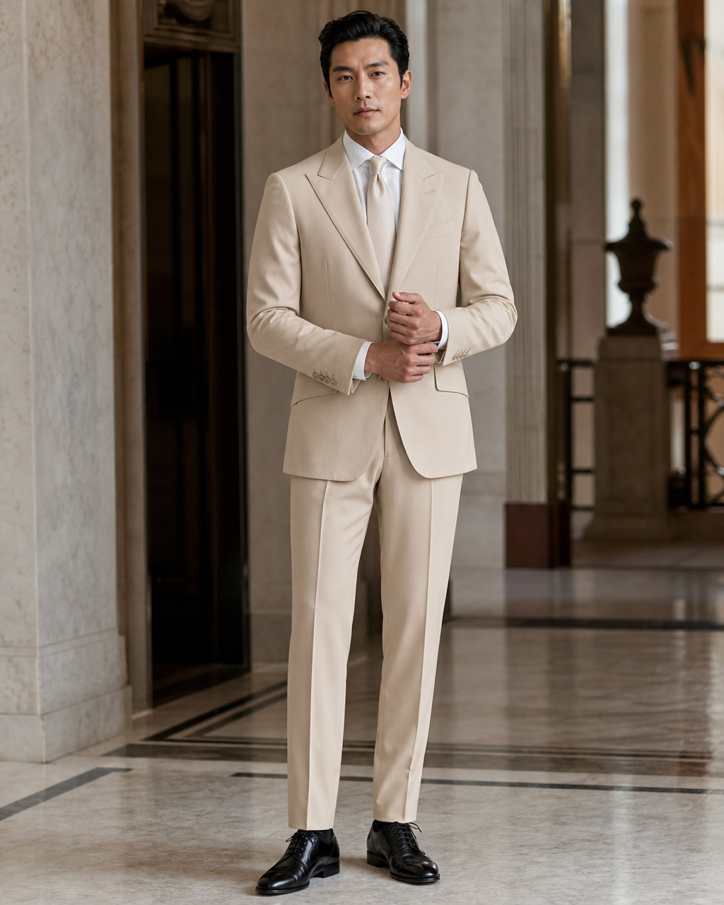 Desert Sand Cotton Beach Wedding Suit - Custom Made to Measure front view