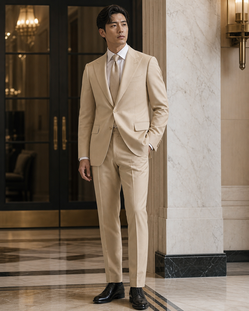 Desert Sand Cotton Beach Wedding Suit - Custom Made to Measure side back view