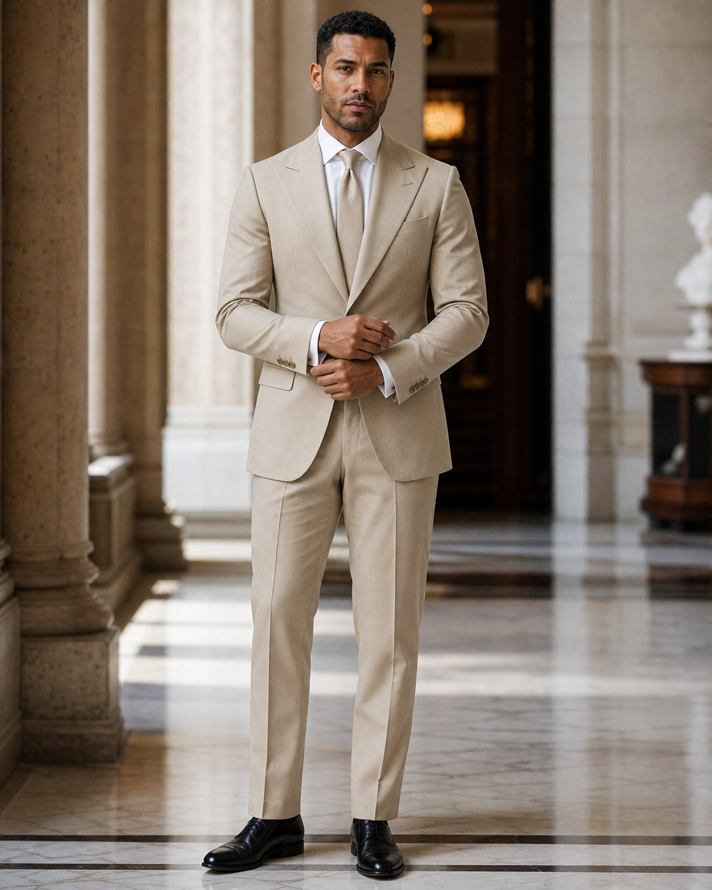 Desert Sand Cotton Outdoor Wedding Suit - Custom Made to Measure front view
