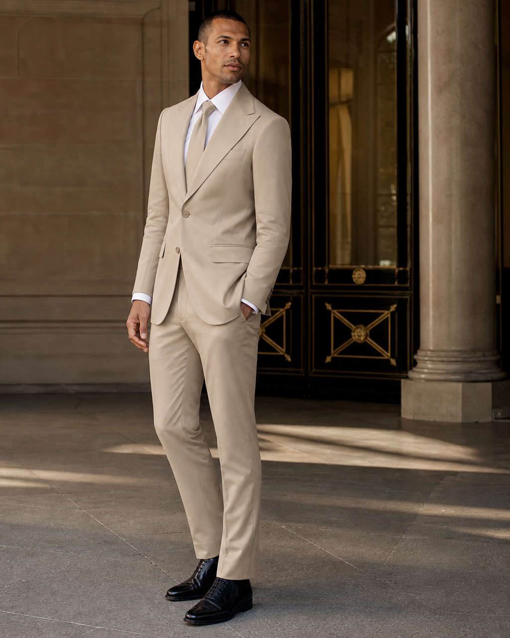 Desert Sand Cotton Outdoor Wedding Suit - Custom Made to Measure side back view