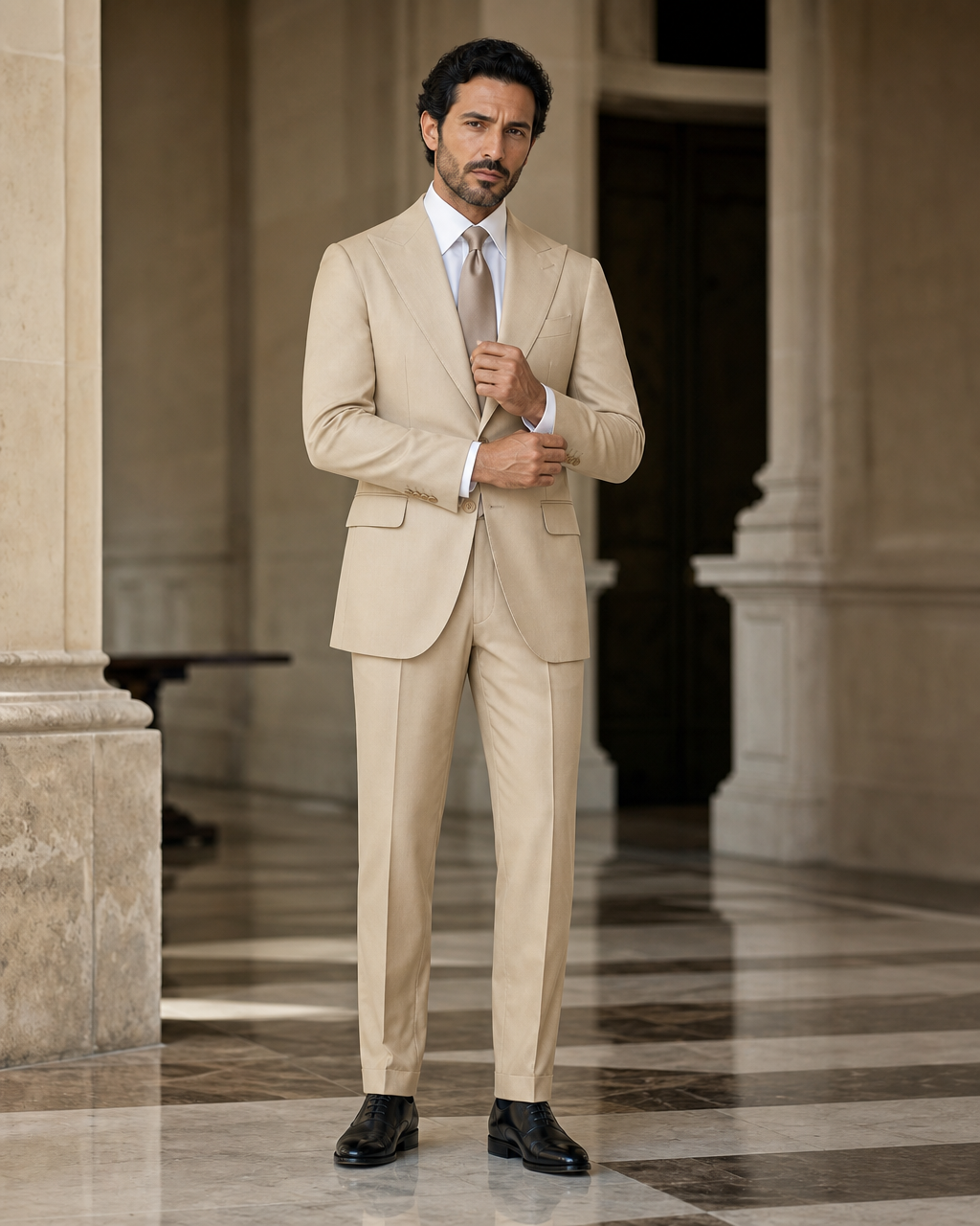 Desert Sand Cotton Summer Suit - Custom Made to Measure front view