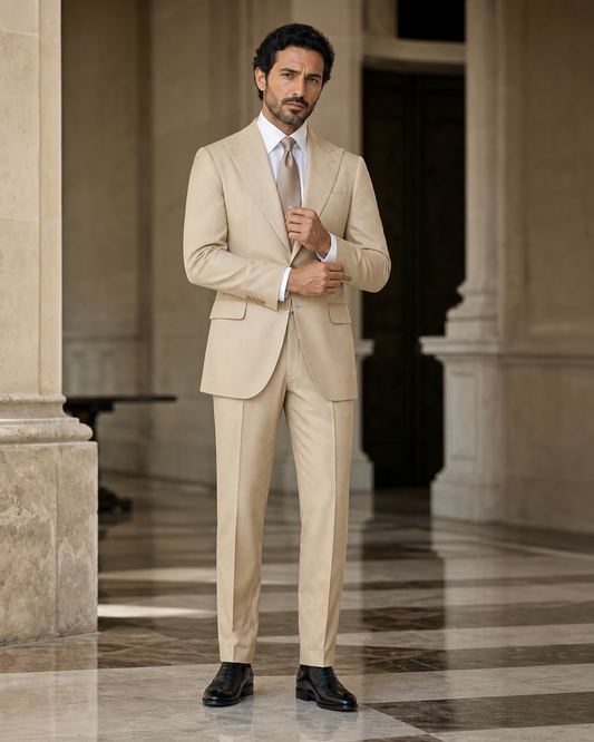 Desert Sand Cotton Summer Suit - Custom Made to Measure front view