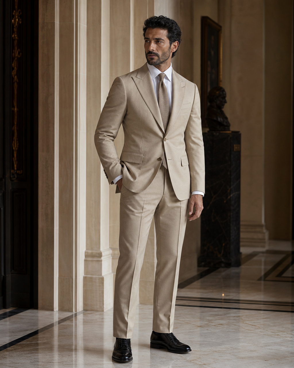 Desert Sand Cotton Summer Suit - Custom Made to Measure side back view