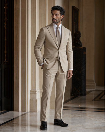 Desert Sand Cotton Summer Suit - Custom Made to Measure side back view