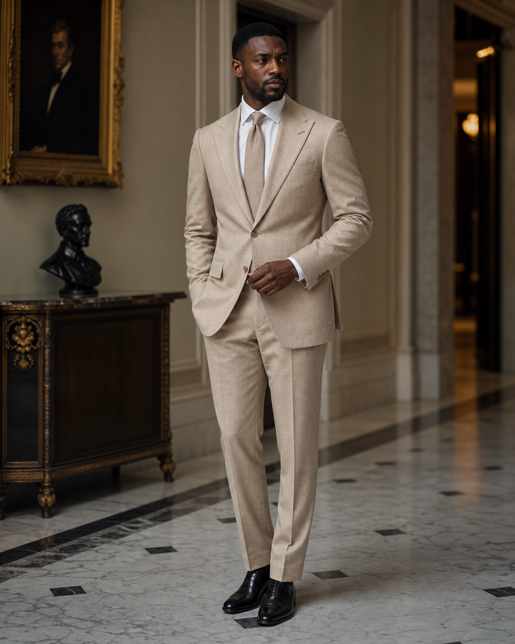 Desert Sand Flannel Winter Suit - Custom Made to Measure side back view