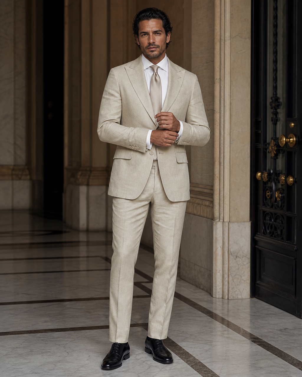 Desert Sand Linen Beach Wedding Suit - Custom Made to Measure front view