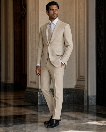 Desert Sand Linen Beach Wedding Suit - Custom Made to Measure side back view
