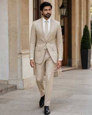 Desert Sand Linen Peak Lapel Suit — Custom Made to Measure — 1