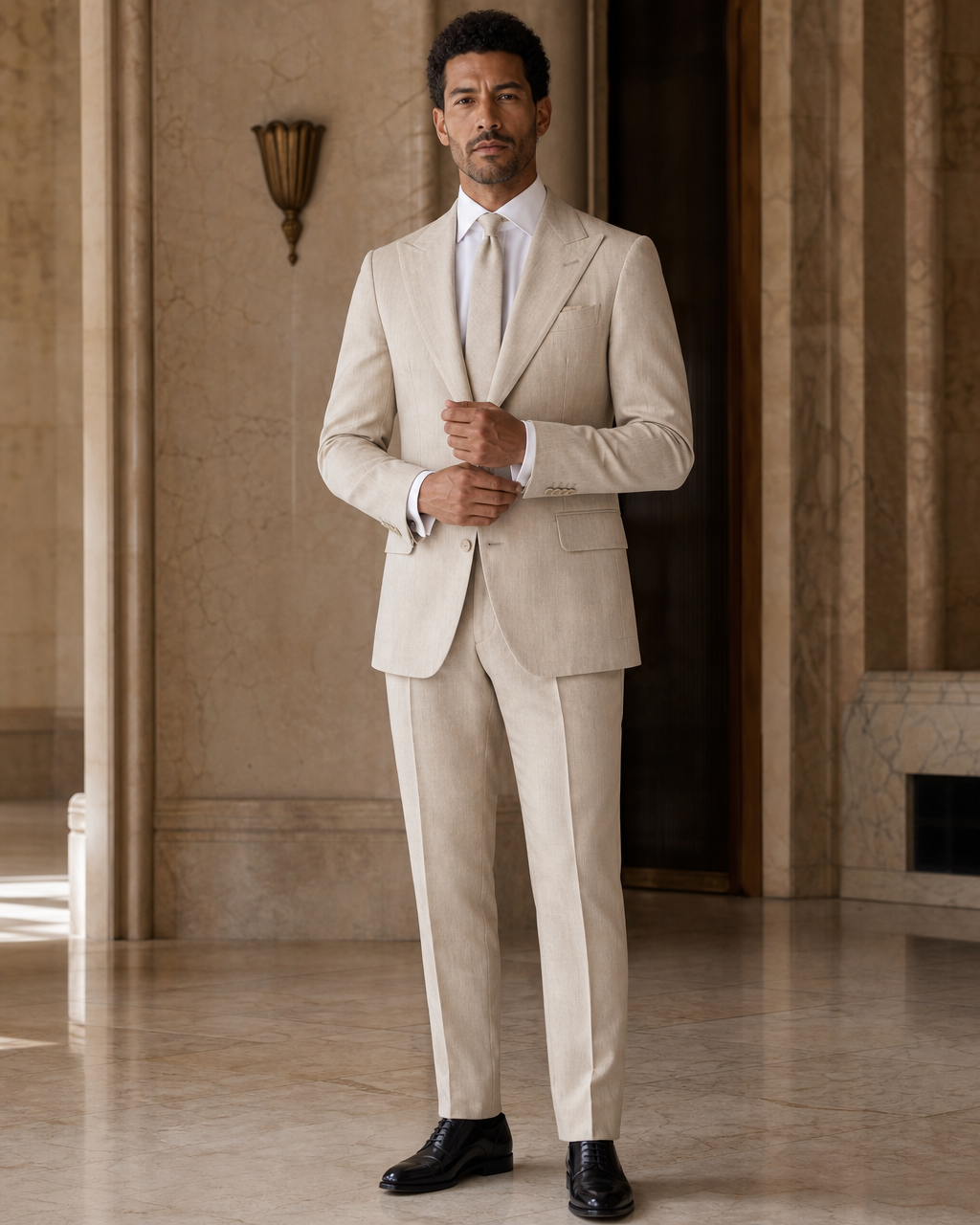 Desert Sand Linen Summer Suit - Custom Made to Measure front view