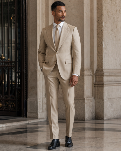 Desert Sand Linen Summer Suit - Custom Made to Measure side back view