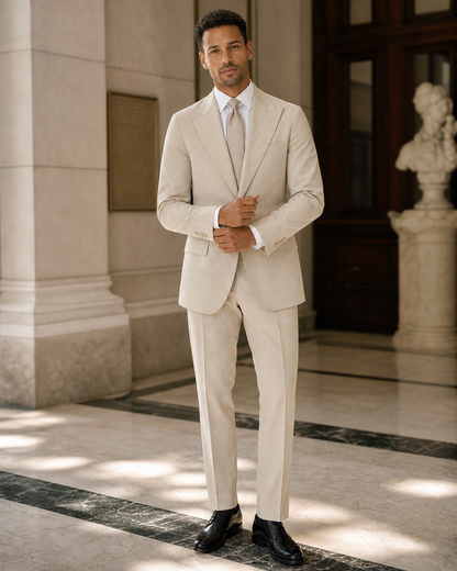 Desert Sand Seersucker Beach Wedding Suit - Custom Made to Measure front view