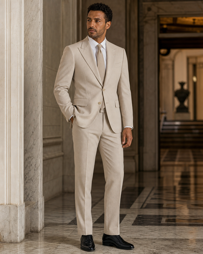 Desert Sand Seersucker Beach Wedding Suit - Custom Made to Measure side back view