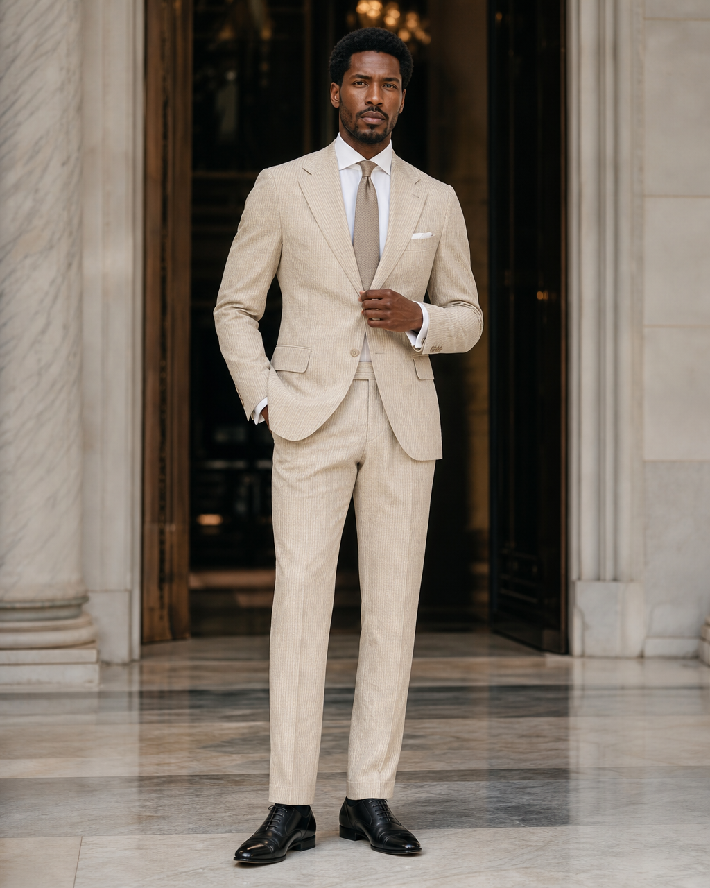 Desert Sand Seersucker Summer Suit - Custom Made to Measure front view