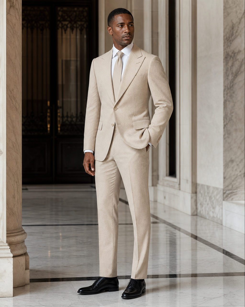 Desert Sand Seersucker Summer Suit - Custom Made to Measure side back view