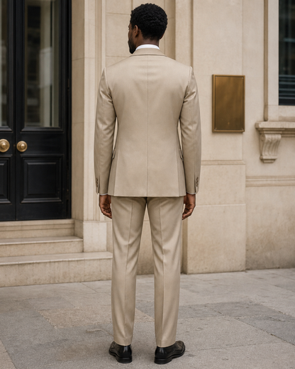 Desert Sand Silk Blend Shawl Lapel Suit - Custom Made to Measure back view