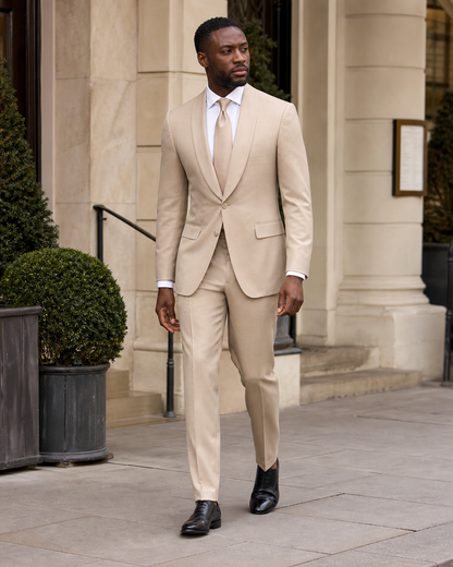 Desert Sand Silk Blend Shawl Lapel Suit - Custom Made to Measure front view