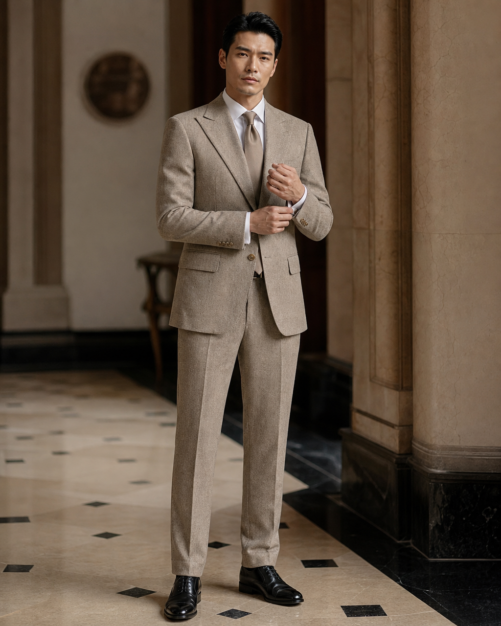Desert Sand Tweed Winter Suit - Custom Made to Measure front view