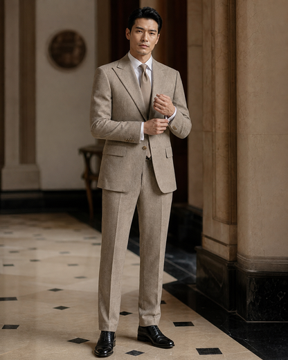 Desert Sand Tweed Winter Suit - Custom Made to Measure front view