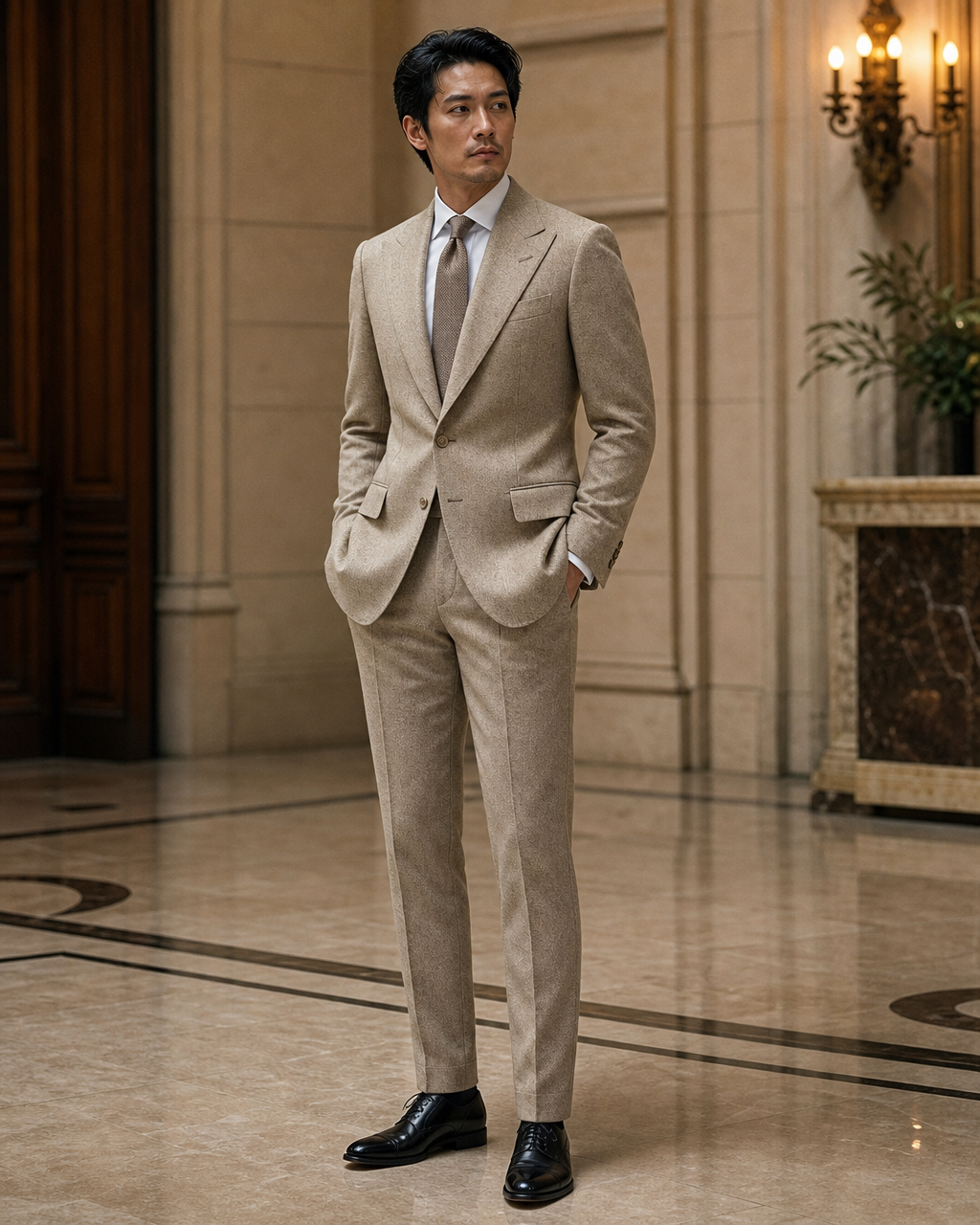 Desert Sand Tweed Winter Suit - Custom Made to Measure side back view